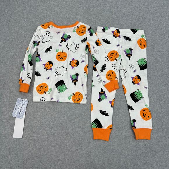 Tommy Bahama 2-Piece Halloween Pajama Set Kids 24M White Ghost Pumpkin Print 2T - Picture 4 of 7